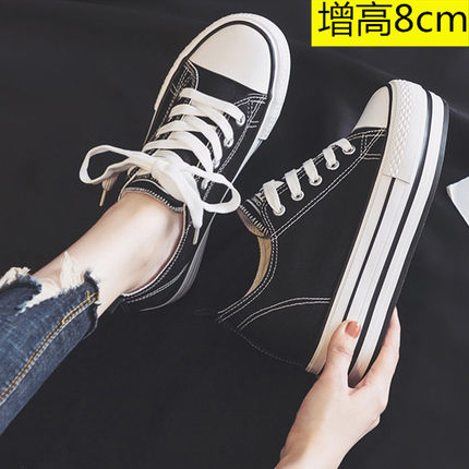 内增高8cm休闲帆布鞋女学生透气百搭低帮夏季新款秀气小码33鞋子
