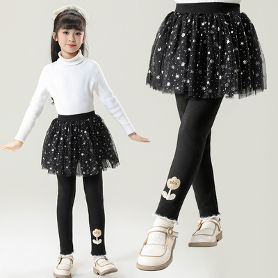 加绒假两件裙裤一体绒女童打底裤