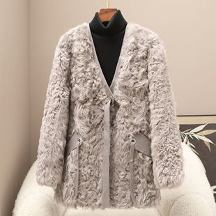 憨厚皇后2025海宁冬季新品小湖羊皮毛一体女式真皮草大衣