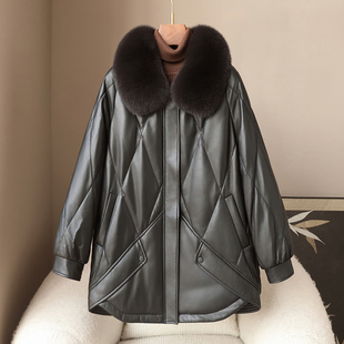 憨厚皇后春季2025海宁新品真皮皮羽绒狐狸毛领女式休闲鹅绒服