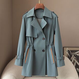 憨厚皇后2025春季新款休闲中长款女式风衣外套个性ins风系带大衣