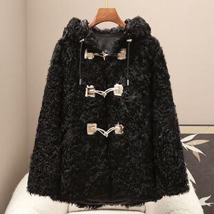 憨厚皇后2025秋冬季女装新品海宁小湖羊连帽皮毛一体皮草外套