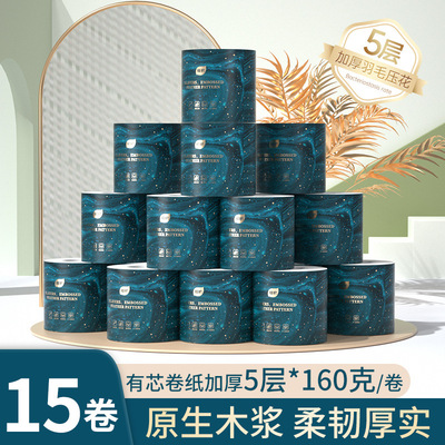 植护卫生纸15卷家用有芯卷纸5层卷筒纸160g大卷厕纸厂家纸巾批发