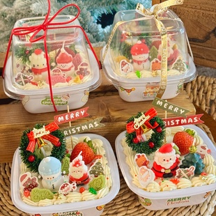 圣诞节2026圣诞老人雪人甜品蛋糕包装盒4寸透明装扮甜品便当盒