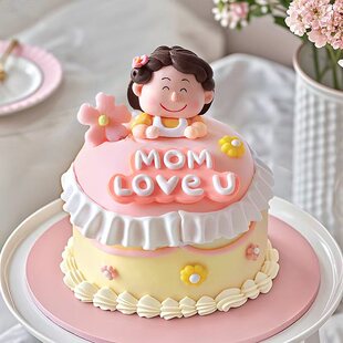 2026母亲节唯美蛋糕装饰可爱软陶微笑妈妈人偶摆件烘焙甜品插件