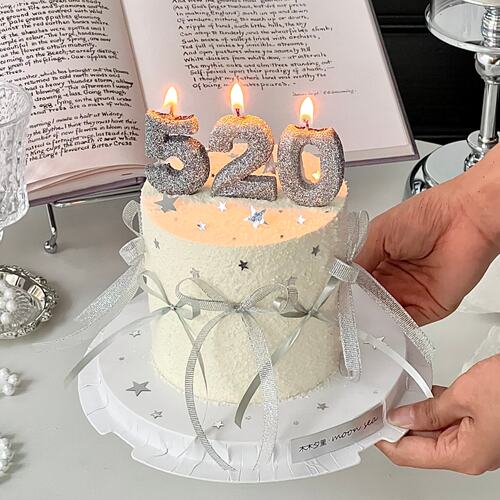 520情人节蛋糕装饰情侣告白520数字蜡烛插件银色闪片星星烘焙装扮