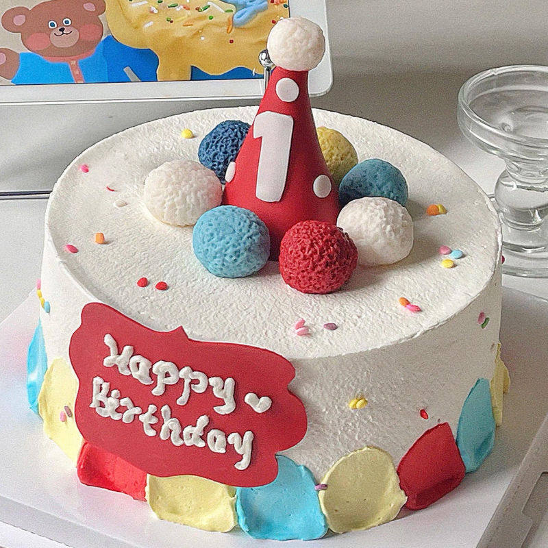 儿童周岁生日帽蛋糕装饰软陶多色小球EVA生日牌生日甜品装扮摆件