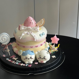 网红卡通吉伊小八乌萨奇蛋糕装饰摆件蜡烛儿童生日烘焙甜品插件