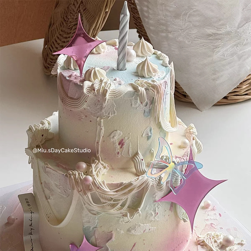 ins风网红烘焙生日蛋糕装饰摆件亚克力星芒蝴蝶光环星星插件蜡烛