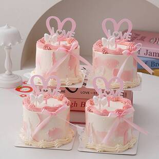 2026情人节蛋糕装饰爱心亚克力插牌唯美蝴蝶结蜡烛甜品装扮摆件