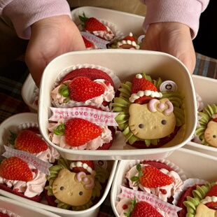 2025圣诞节HelloKitty草莓夹心饼干便当盒包装盒kt猫蛋糕装饰摆件