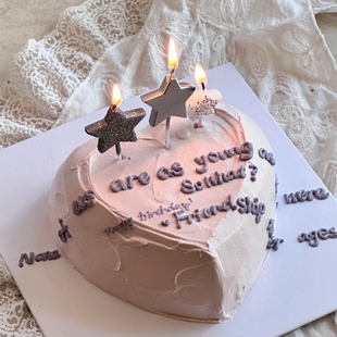 网红ins氛围感蛋糕装饰闪粉银色五角形星星蜡烛女神生日派对插件