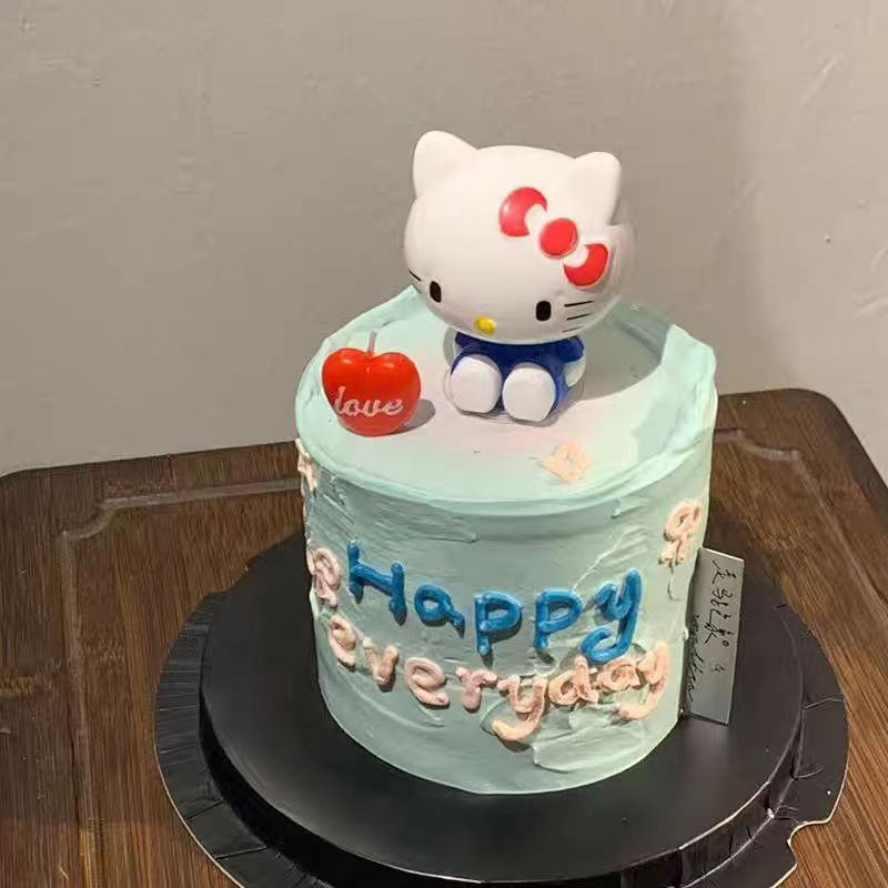 网红蓝猫粉猫蛋糕装饰摆件复古ins爱心蜡烛KT猫女孩生日甜品装扮