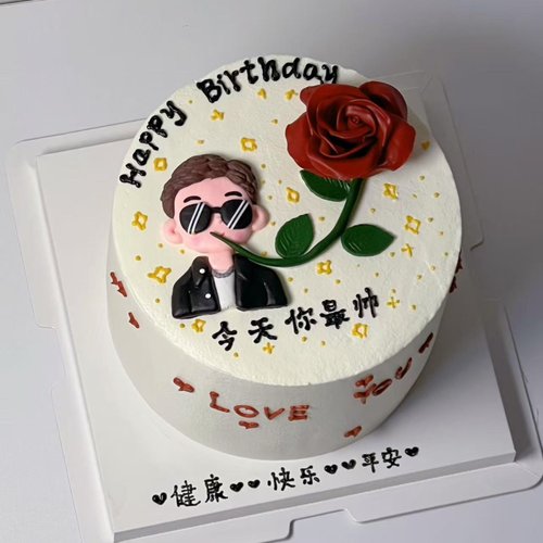2025父亲生日蛋糕装饰软胶戴墨镜爸爸老公健康平安祝福语甜品摆件