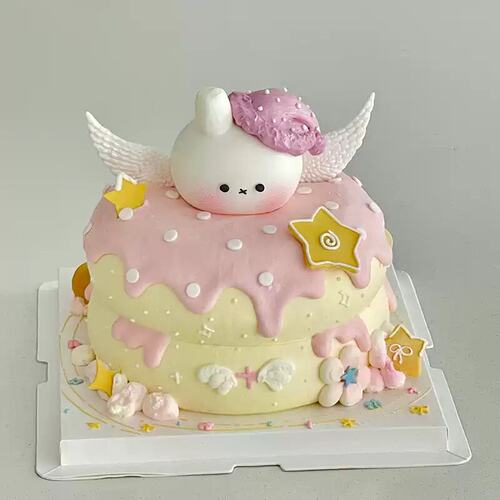 网红卡通ins韩系软胶米菲兔蛋糕装饰紫帽小兔子生日甜品装扮摆件