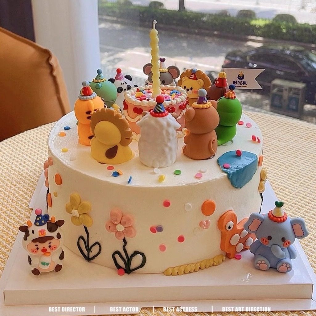 动物园生日蛋糕装饰软胶小动物熊猫猴子大象斑马狮子老虎烘焙装扮