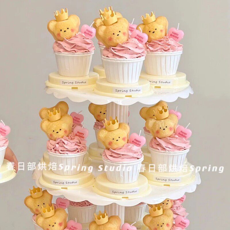 2.14情人节玛德琳小熊蛋糕烘焙装饰2寸圆形纸杯包装盒甜品打包盒
