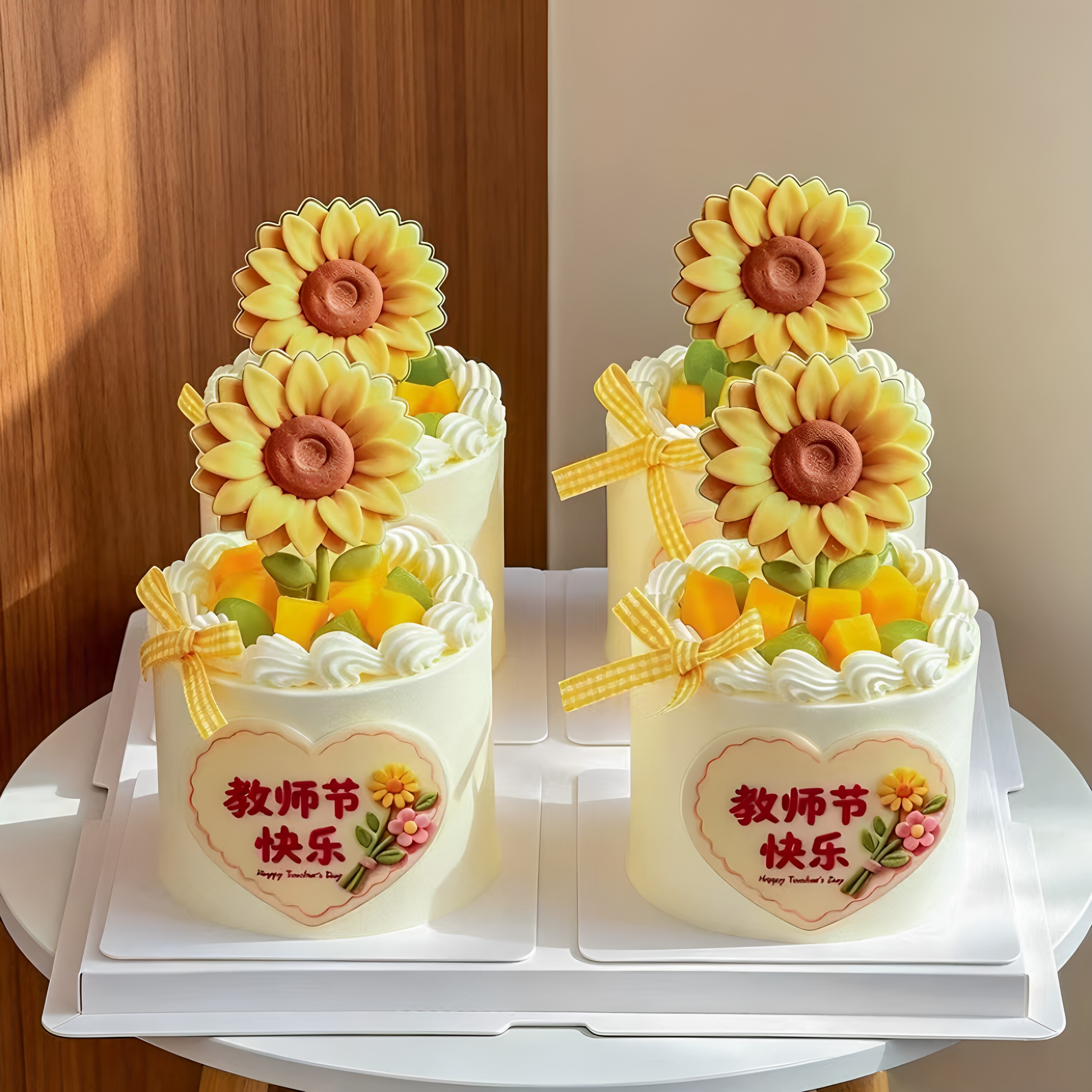 网红教师节快乐向日葵蛋糕装饰亚克力老师节日花束甜品台装扮摆件
