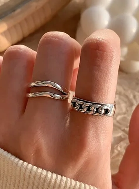 戒指简约轻奢ins指环重工韩国蹦迪组合食指冷淡风女饰品小众个性