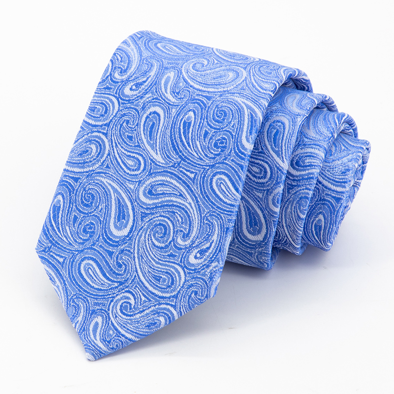 Jacketman领带男士窄款结婚时尚蓝色休闲复古腰果花纹7cm礼盒装