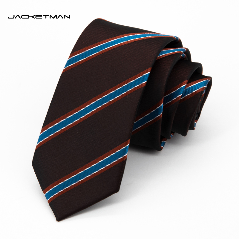 Jacketman领带男韩版棕色时尚蓝色条纹复古职业正装商务窄版6cm款