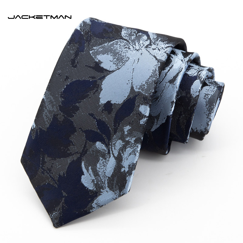 Jacketman领带窄款男士学院风韩版蓝色个性时尚大花朵7cm礼盒装