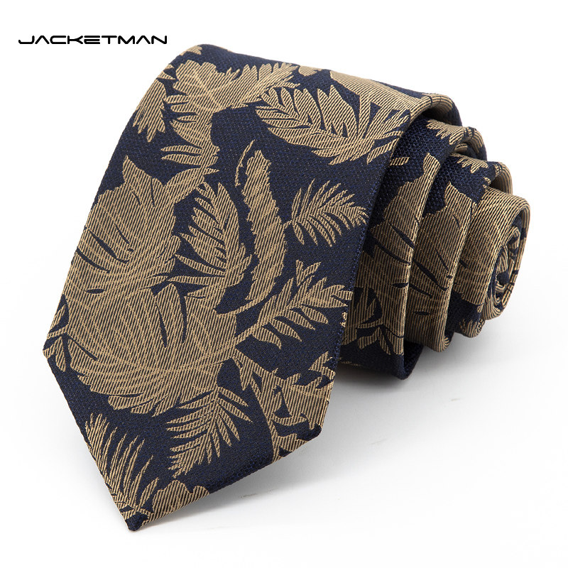 Jacketman领带男士商务正装深蓝色个性时尚休闲大树叶8cm宽礼盒装