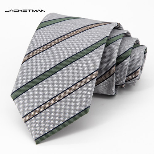 Jacketman灰色时尚绿色斜纹领带