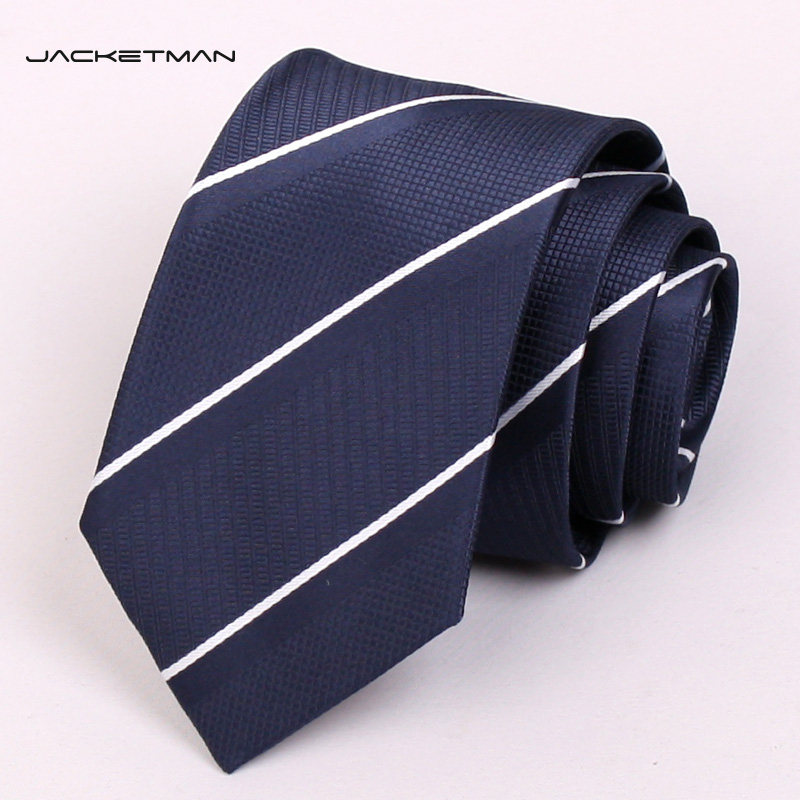 Jacketman领带男士正装商务韩版7cm藏青色白色窄款领带英伦礼盒