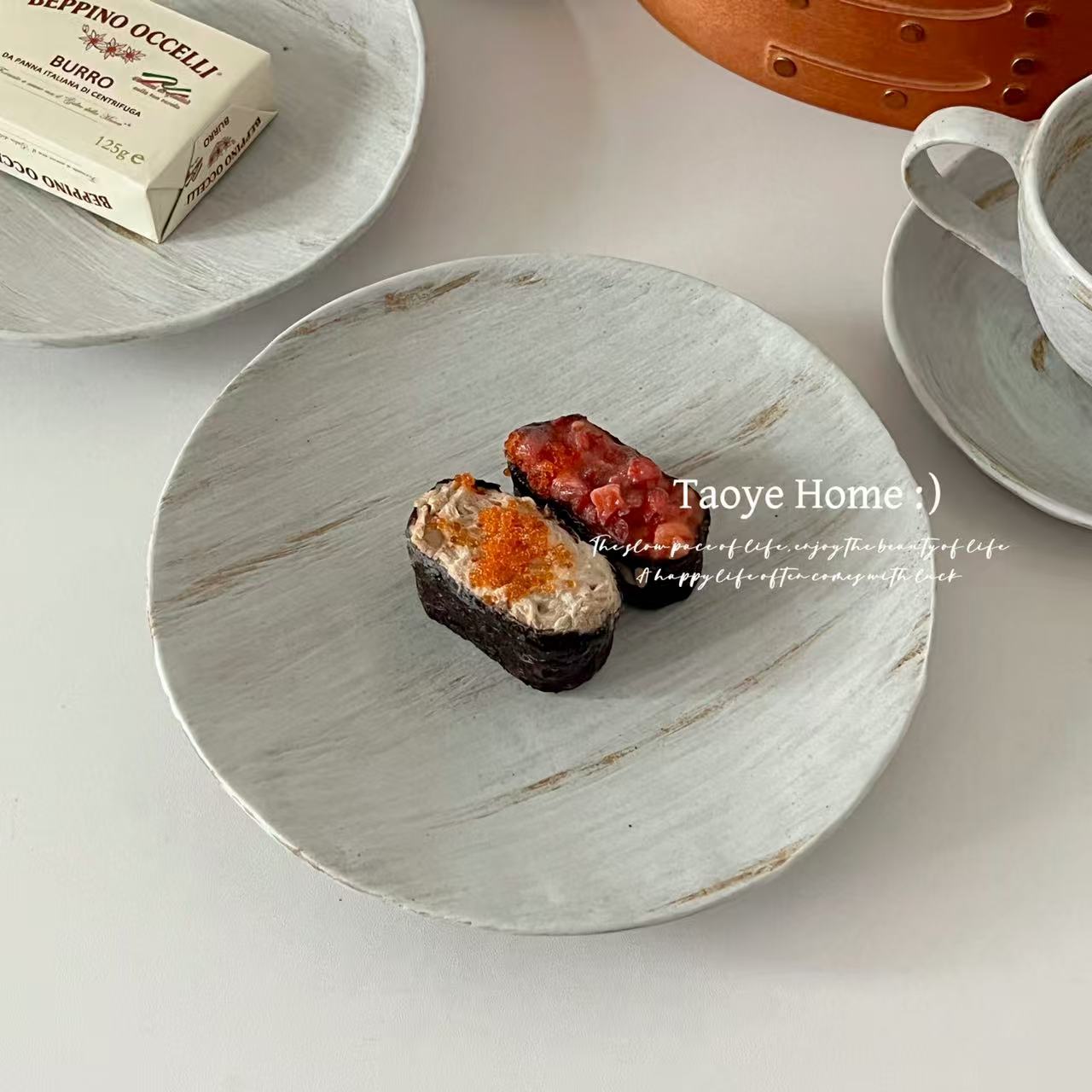 景德镇复古粗陶刷釉陶瓷餐具高颜值甜品盘子小众家用菜盘西餐盘