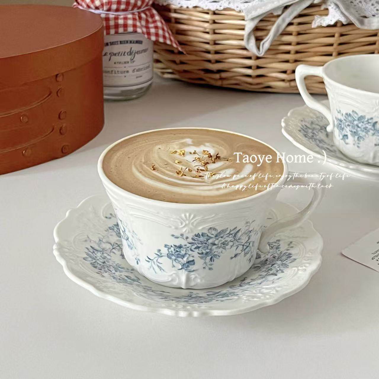 法式梦幻海棠花浮雕蕾丝陶瓷咖啡杯小众拿铁拉花水杯高颜值下午茶,餐饮具,咖啡杯,淘宝优惠券,粉丝福利购,淘宝优惠卷