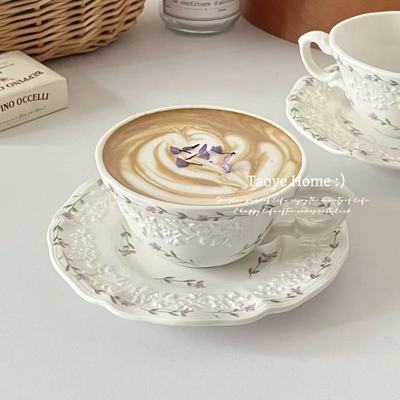 法式复古碎花咖啡杯小众拉花杯