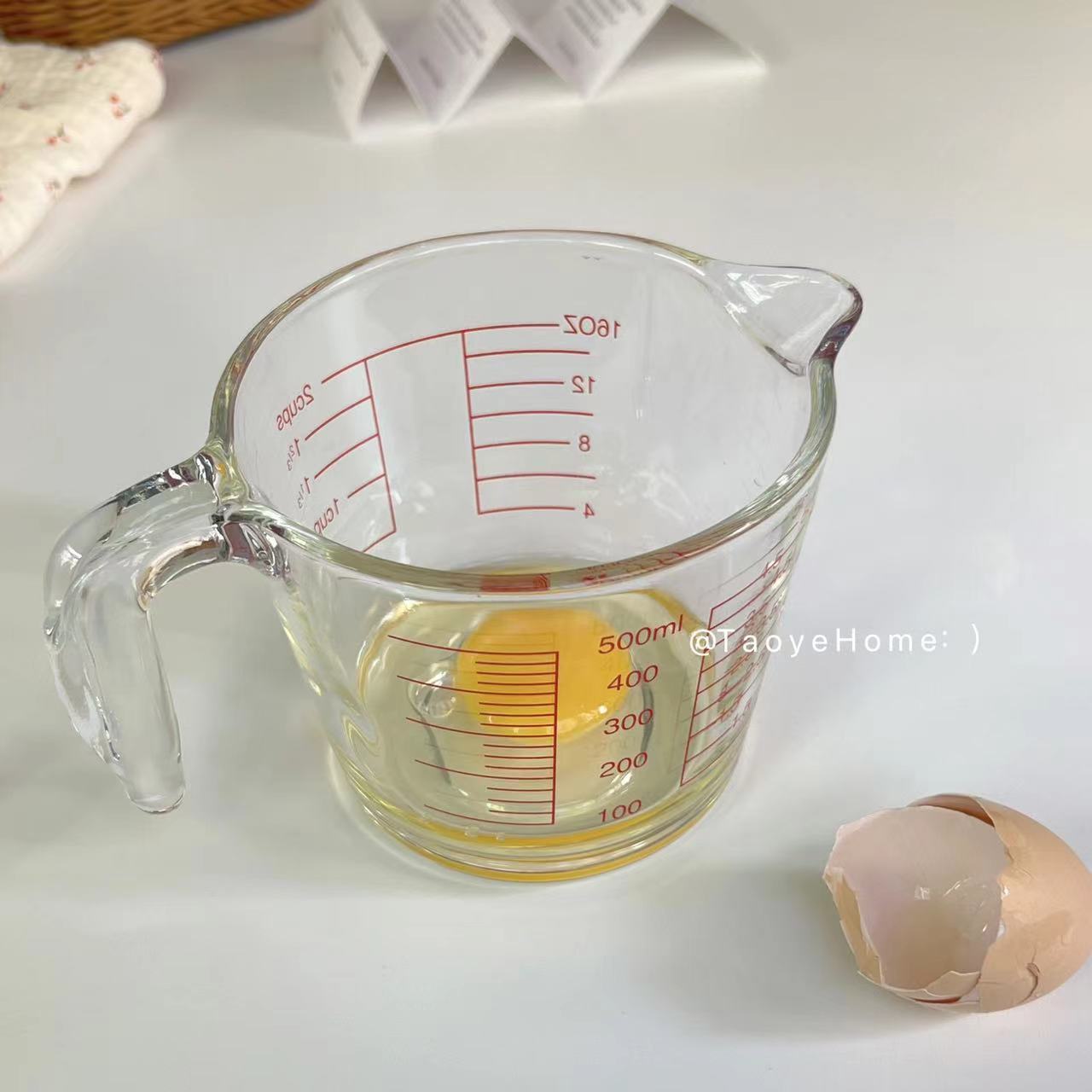 韩国风ins带刻度耐高温打蛋杯子玻璃量杯食品级烘焙计量牛奶水杯