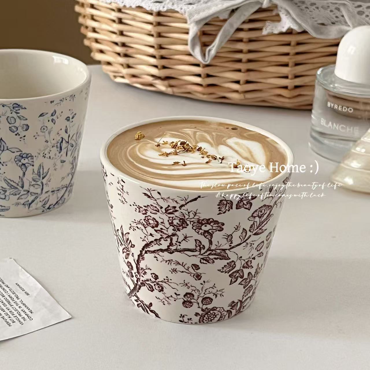 法式藤蔓花卉复古猪口杯咖啡杯