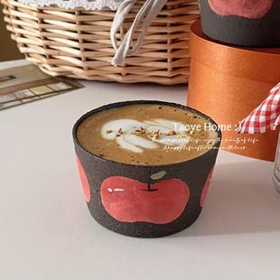 复古景德镇手作粗陶苹果猪口杯咖啡杯拿铁拉花高颜值杯子手握杯