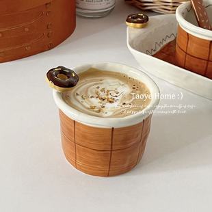 可爱手作釉下彩KT猫咪陶瓷咖啡杯高颜值小众餐具甜品盘礼物水杯子