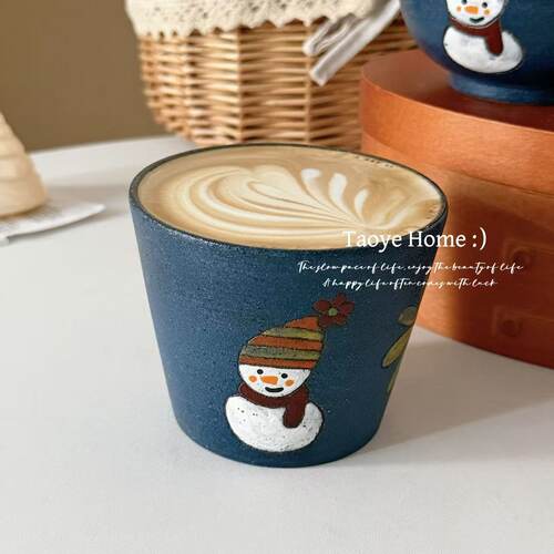 景德镇手作雪人花口杯可爱咖啡杯