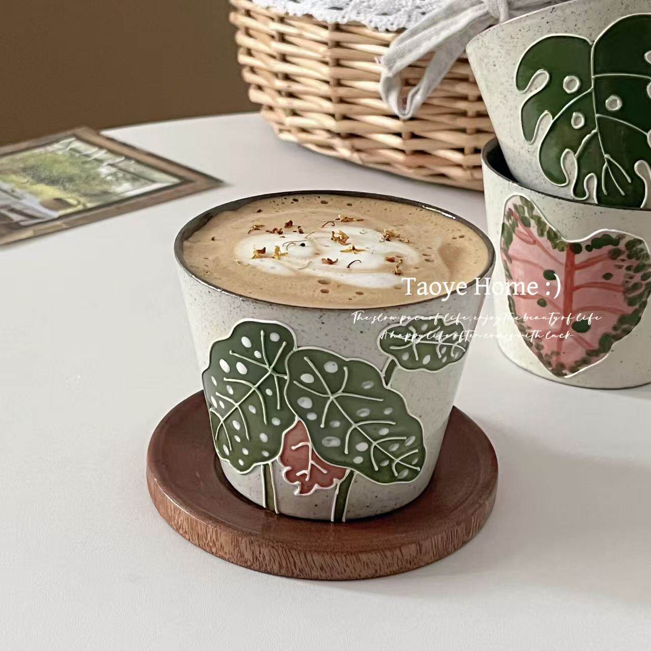 复古景德镇手作绿植咖啡杯猪口杯