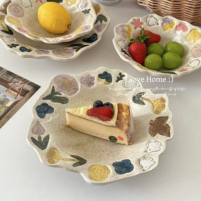 复古粗陶手作餐具高颜值甜品盘碗