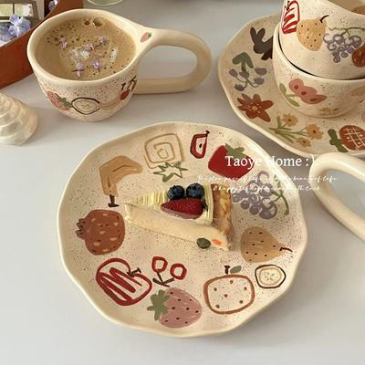 复古可爱手绘餐具高颜值甜品盘碗