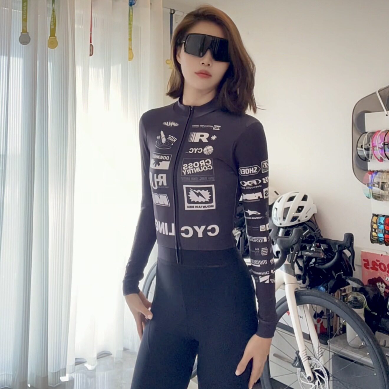 车队版织带薄绒款骑行服薄绒款长
