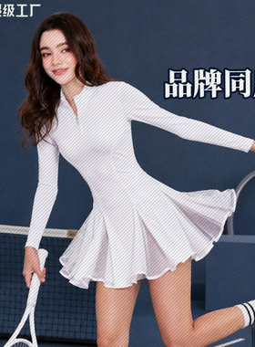 新款女款网球运动连衣裙立领长袖