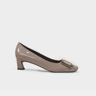 真皮鞋 OL职场通勤浅口百搭时尚 女 rv漆皮方扣中粗跟女单鞋 2026新款