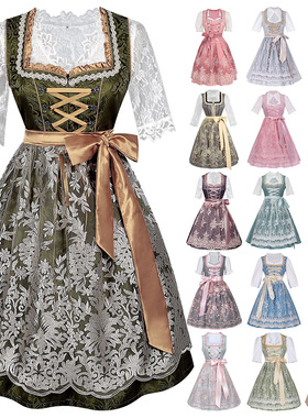 德国慕尼黑传统啤酒节服装复古宫廷蕾丝连衣裙巴伐利亚女仆扮演服