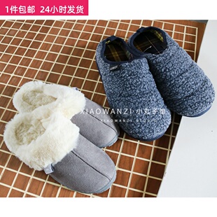 出口保真美国毛毛男女同款大童居家棉拖包头地板鞋冬天保暖拖鞋