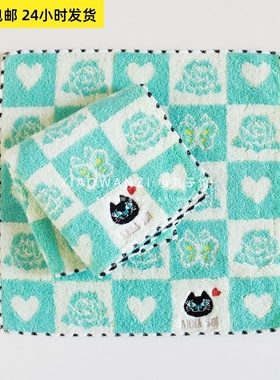 外贸原单出口安na苏纯棉刺绣精美小黑猫全棉帕子擦汗小方巾
