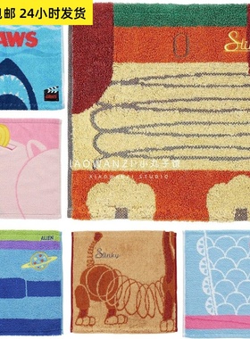 出口外贸原单D家全棉刺绣PIXAR剪影狗卡通蝴蝶结纯棉手帕小方巾