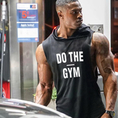 健身背心健美背心男无袖 连帽休闲宽松跑步型工字运动背心男坎肩