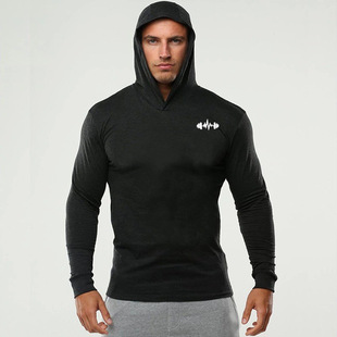 欧美潮流健美肌肉男 运动健身打底衫 秋冬季 连帽卫衣棉薄款