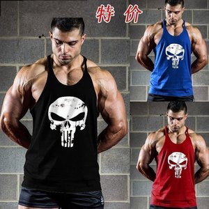特价骷髅头细带健美健身夏季男式大码宽松工字跨栏棉背心圆领薄款